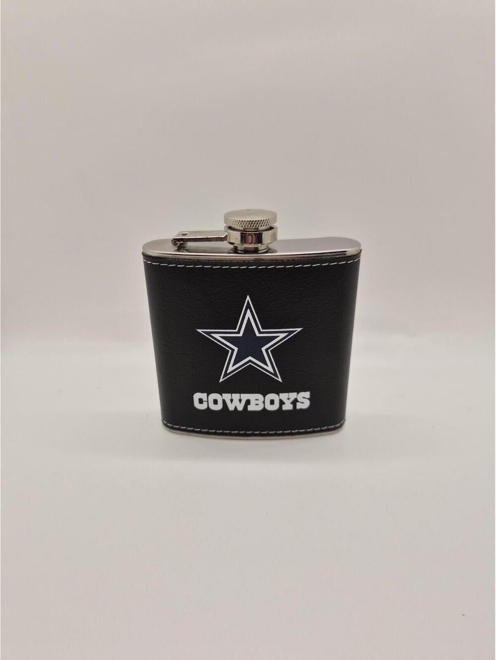 Dallas Cowboys NFL Team Flask Stainless Steel Leather Wrap 6 oz.